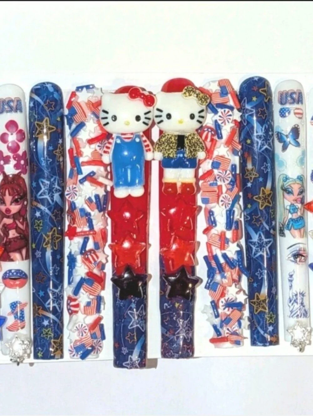Hand CRAFTED 6XL Patriotic Red, White & Blue Press-On Nails - Star & Flag